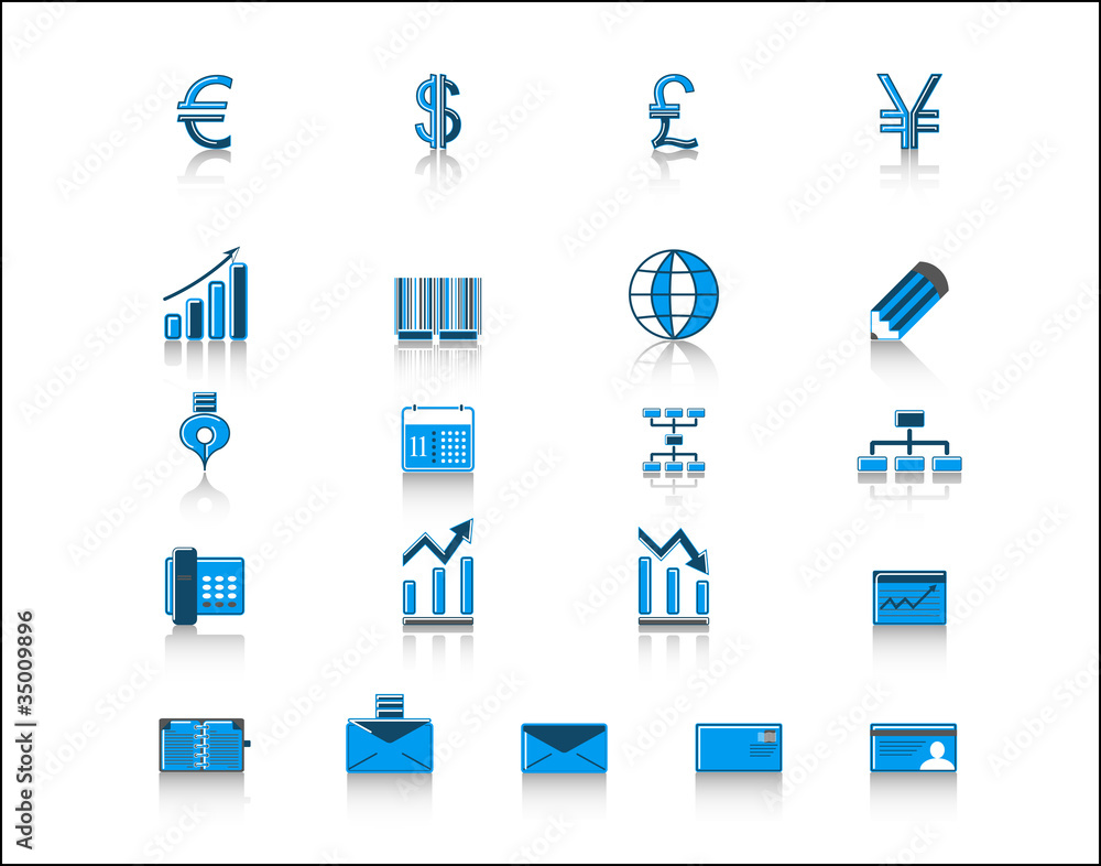 blue finance and office icon set blue finance and office icon set