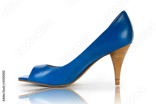 Elegant blue shoes on the white