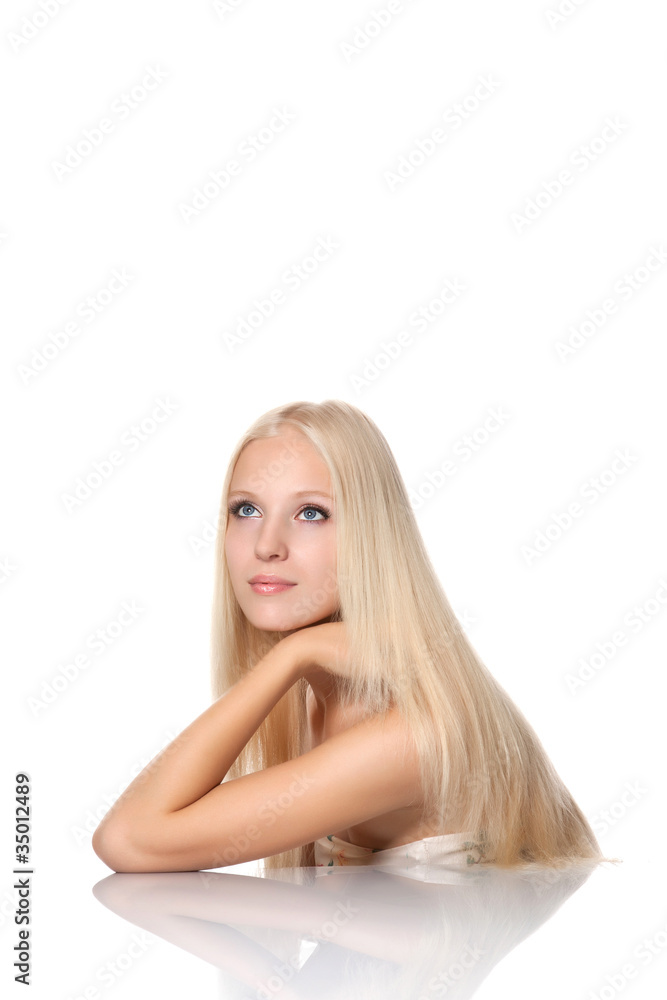 Fototapeta premium beautiful woman with magnificent long straight blond shiny hair