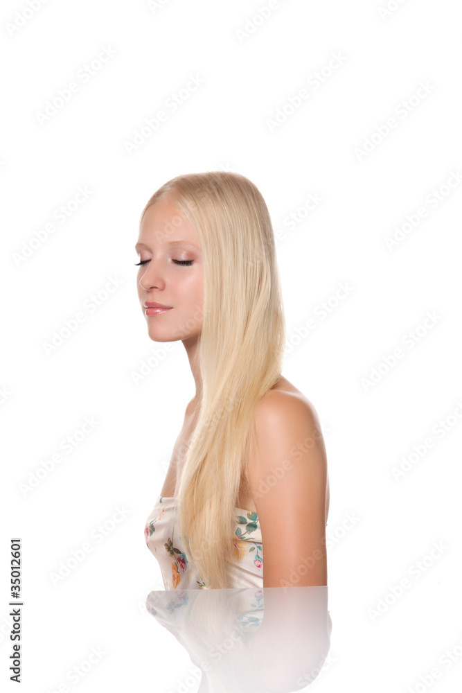 Fototapeta premium beautiful woman with magnificent long straight blond shiny hair