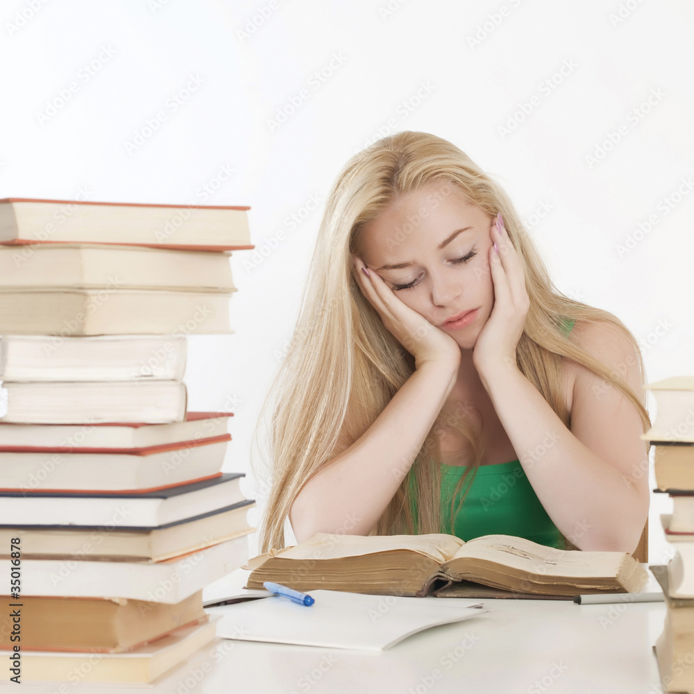 Young adult caucasian woman with books Young adult caucasian woman with books
