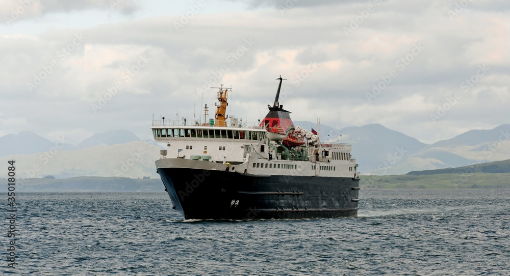 A ferry sailing in the Scottish Highlands