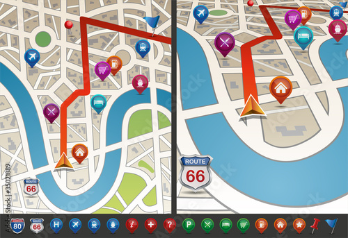 Navigational City Map with Icons.