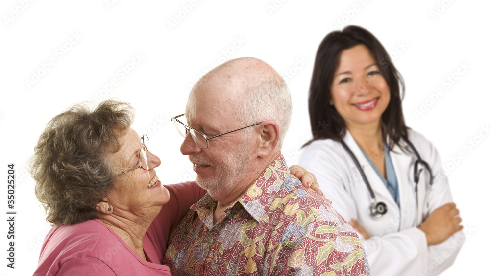 Cute Senior Couple with Medical Doctor or Nurse Behind Cute Senior Couple with Medical Doctor or Nurse Behind