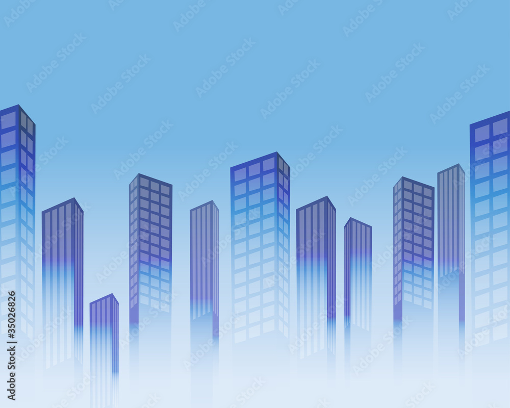 Seamless horizontal background with blue stylized skyscrapers