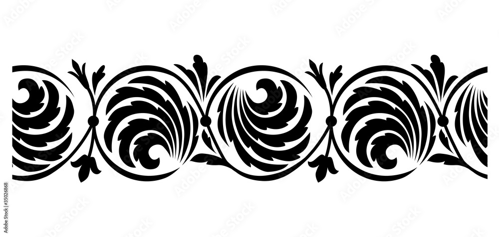 Fototapeta premium Seamless horizontal monochrome border with stylized curls