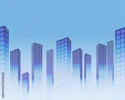 Seamless horizontal background with blue stylized skyscrapers photo