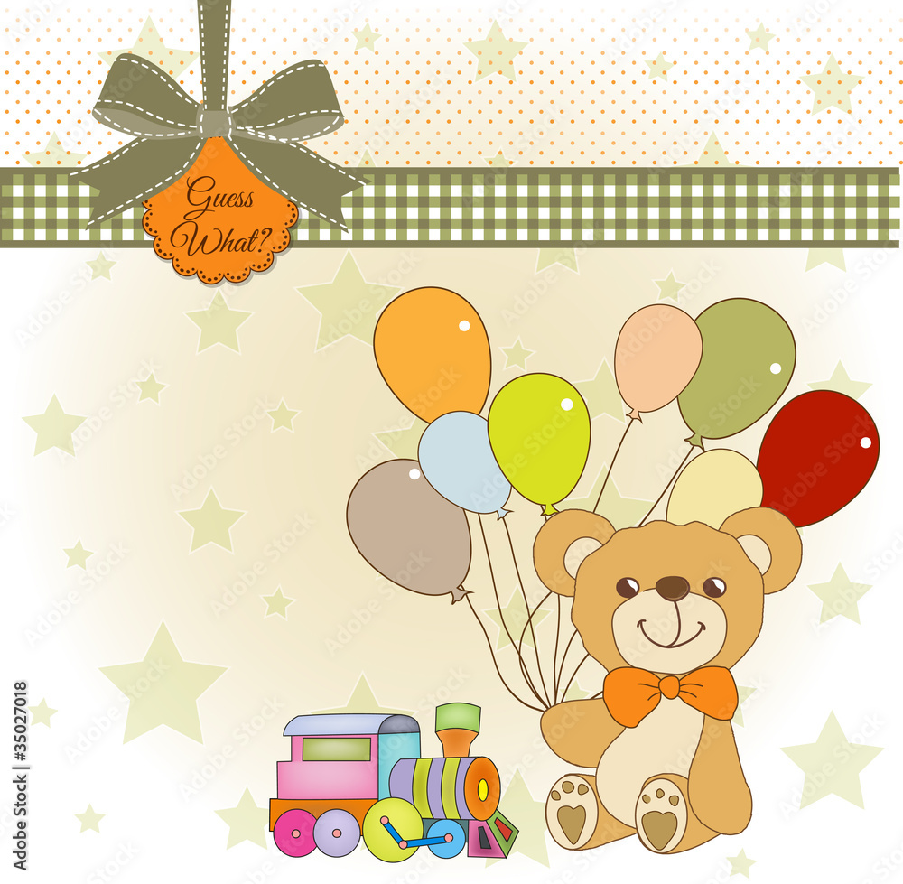 Fototapeta premium baby invitation with teddy bear and balloons