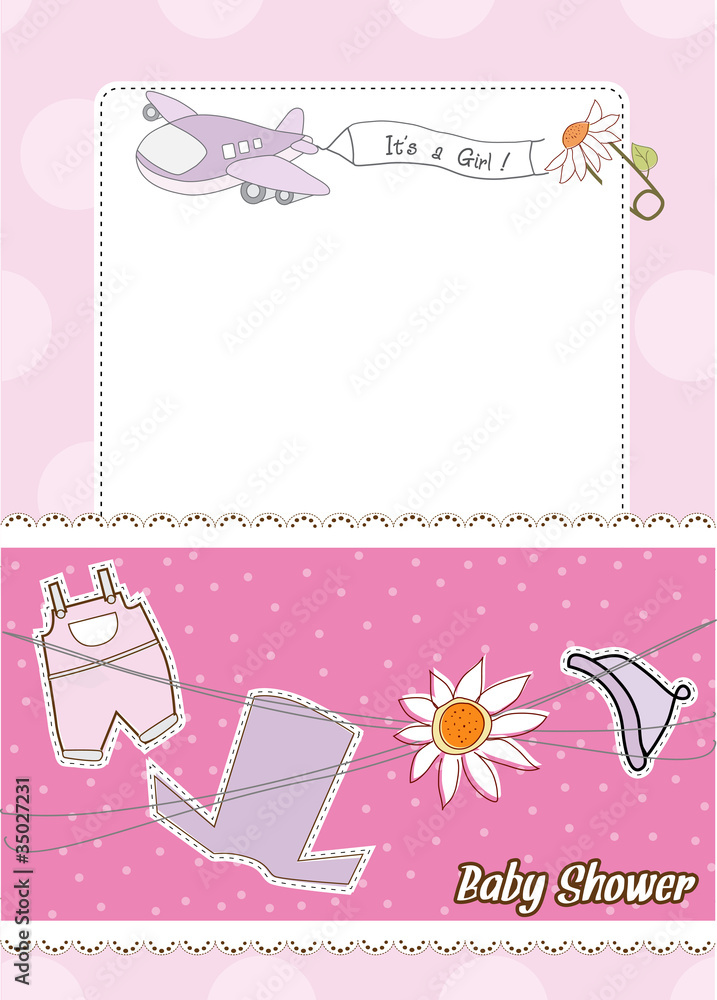 baby girl announcement card with airplane baby girl announcement card with airplane