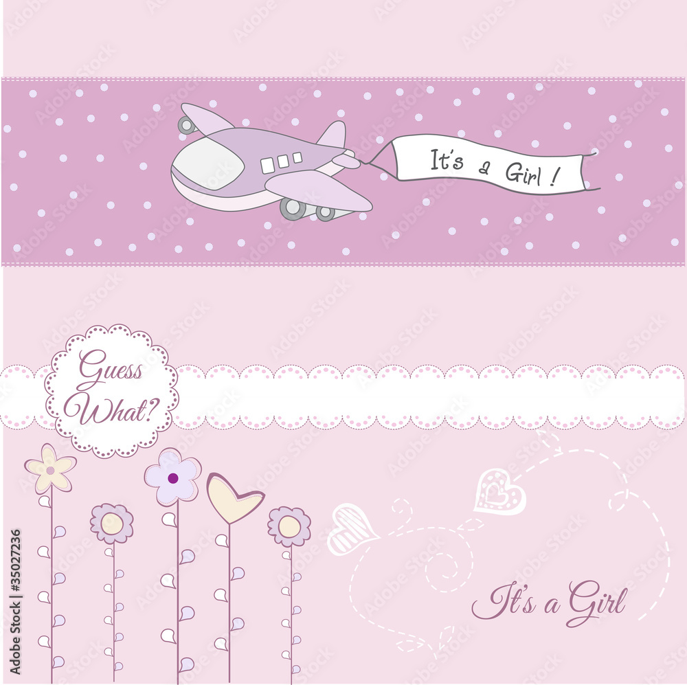 baby girl announcement card with airplane baby girl announcement card with airplane