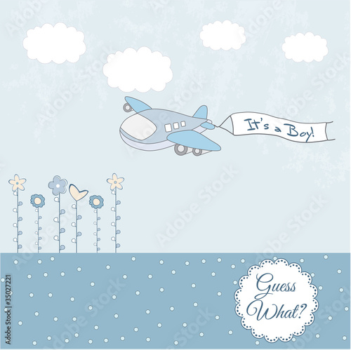 baby boy announcement card with airplane