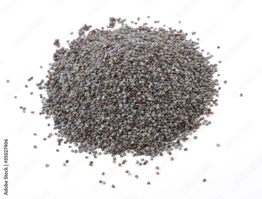 Macro photo of poppy seeds isolated on white Macro photo of poppy seeds isolated on white