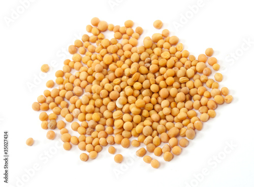 Yellow mustard seeds isolated on white background
