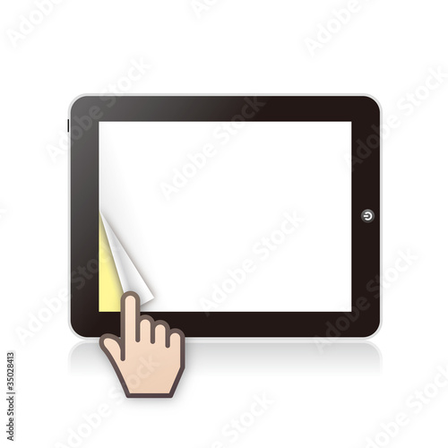 横向きのタブレットPCで電子書籍をめくる