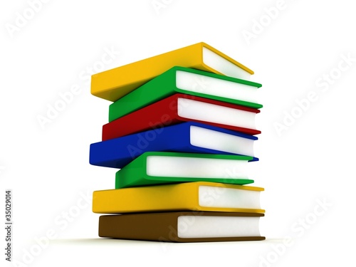 Stack of multicolor books on white background