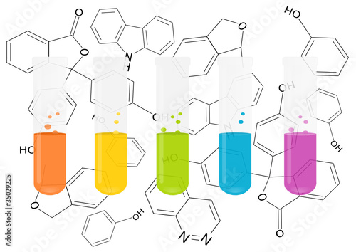 Fialette colorate, molecole,chimica. Colored chemistry vials.