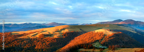 Autumn evening mountain plateau landscape