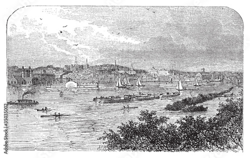 Albany, New York, in 1890. Capital city of New York state. Engra