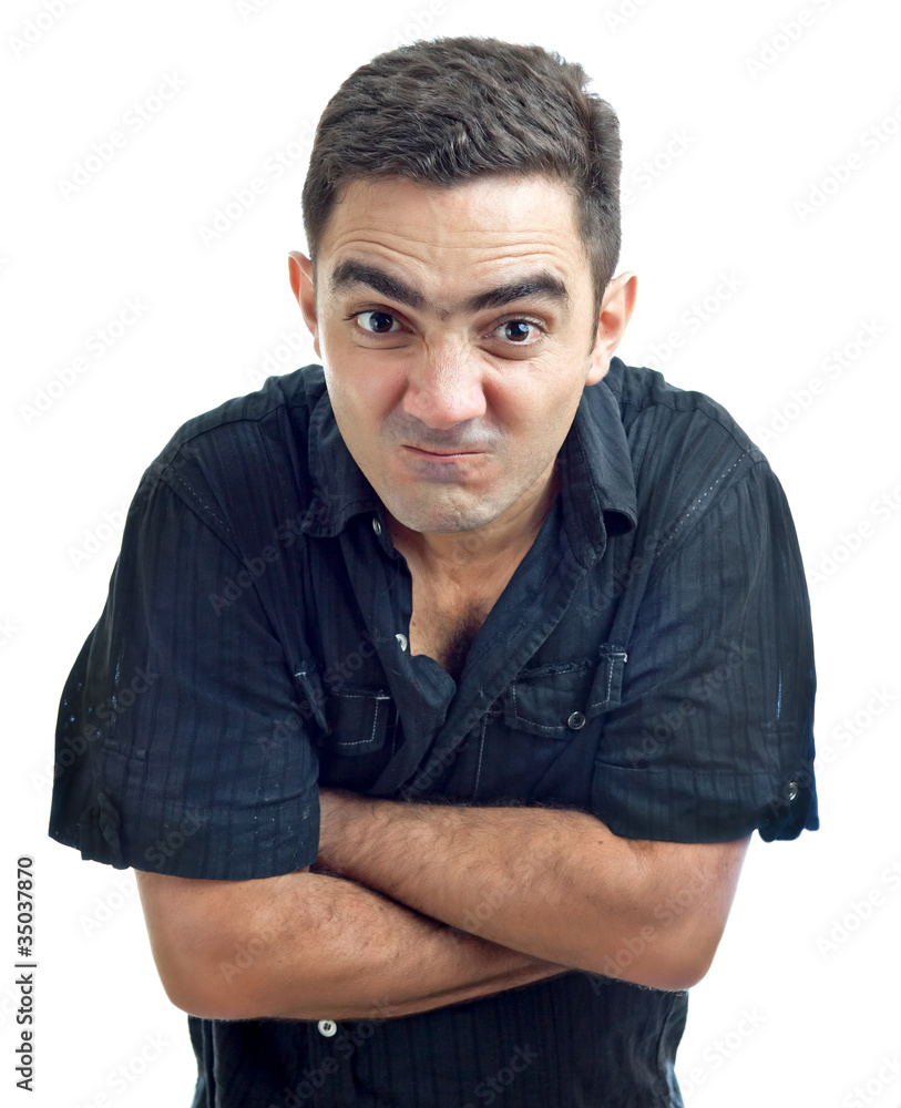 Latin man with a funny angry face isolated on white Stock Photo | Adobe  Stock