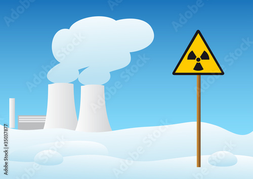Warning - nuclear power station - winter theme