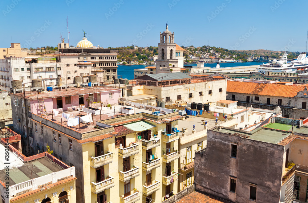 Old Havana with a cruiser ship in the nearby bay Old Havana with a cruiser ship in the nearby bay