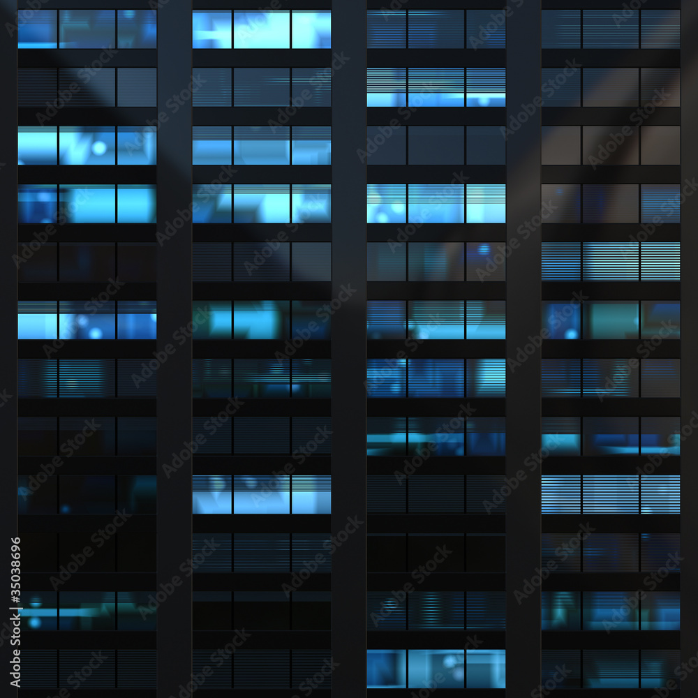 Seamless texture of modern building windows at night Stock Illustration