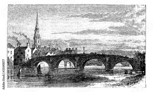 River Ayr Bridges. Old Bridge or Auld Brig over Ayr River, in Sc