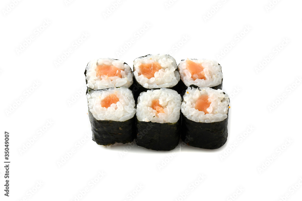 Salmon Maki sushi isolated in white background Salmon Maki sushi isolated in white background