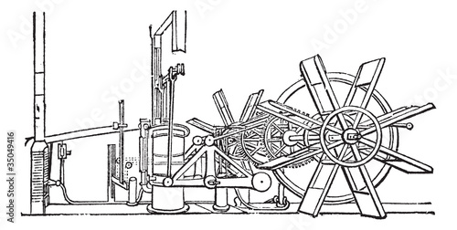Clermont Steam Ship Paddle Wheel Unit vintage engraving