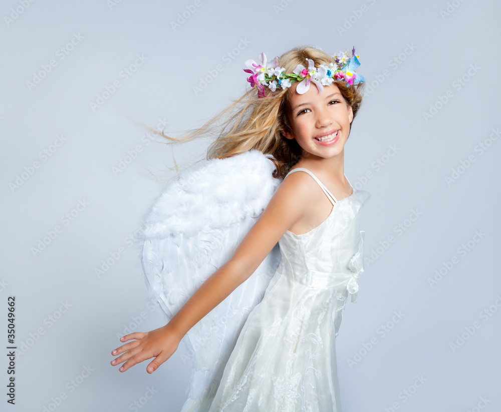 Angel children girl wind in hair fashion flowers crown Angel children girl wind in hair fashion flowers crown