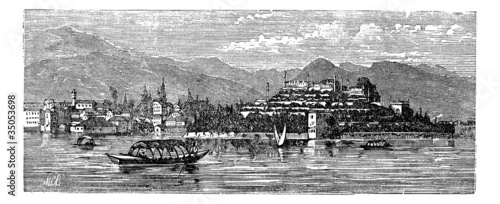 Borromean Islands,  Lake Maggiore,  Italy, vintage engraving.