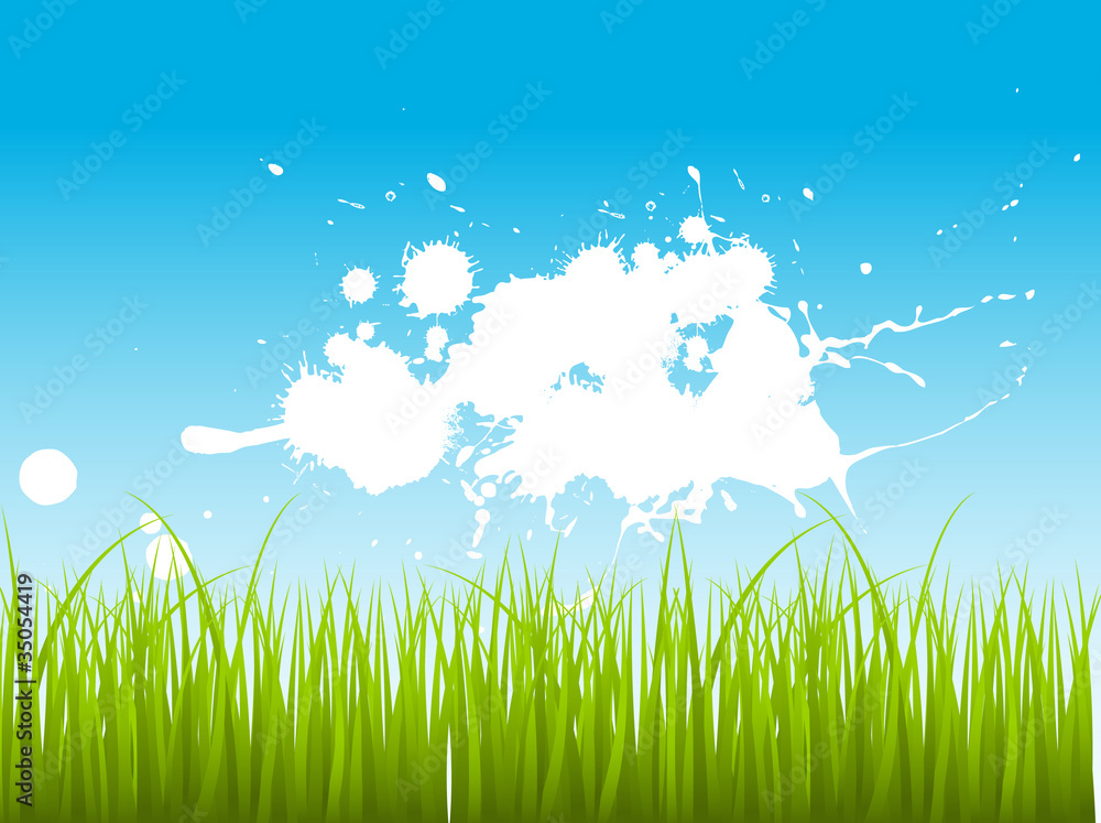 Obraz premium Green Leaf Grass On Splashy Background