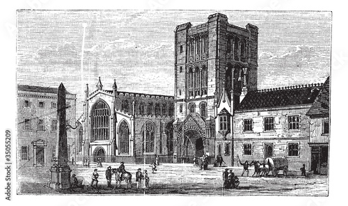 Bury St Edmunds, market town, Suffolk, England, vintage engravin
