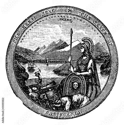 California , Seal, vintage engraving.