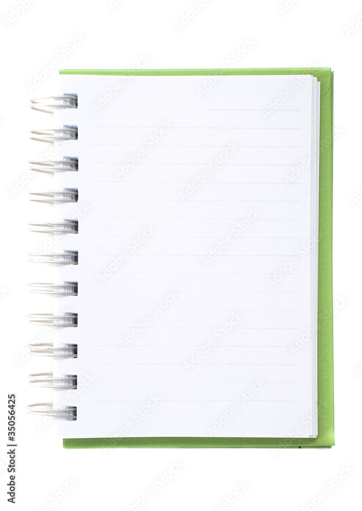 Green notebook isolated in white background Green notebook isolated in white background