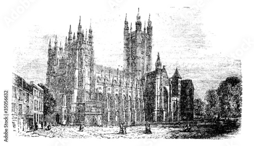 Canterbury Cathedral, Kent,England vintage engraving