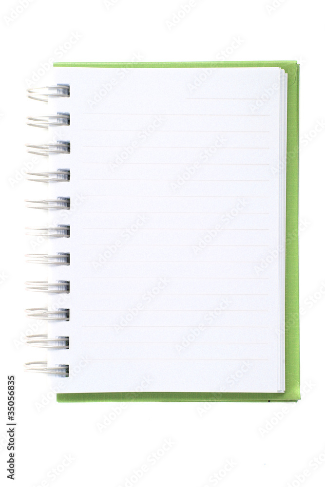 Green notebook isolated in white background Green notebook isolated in white background