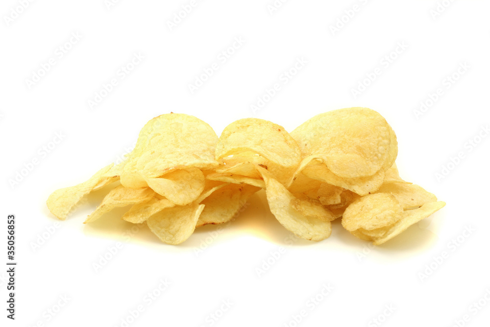 Pile of potato chips isolated on white background Pile of potato chips isolated on white background