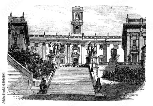 Capitol building, Rome, Italy vintage engraving