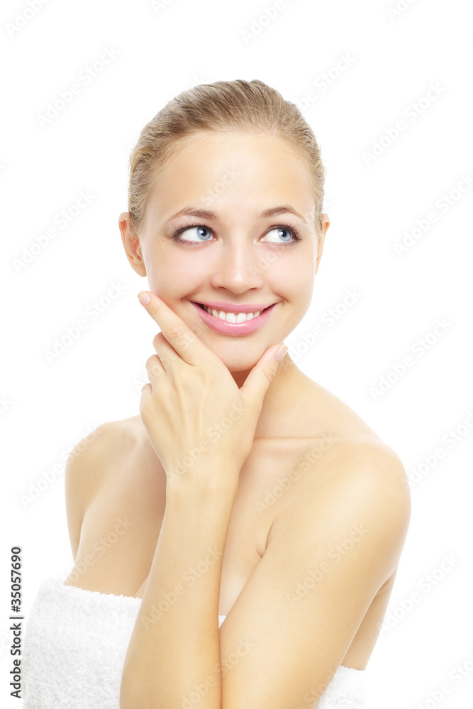 Girl looking up isolated on white Girl looking up isolated on white