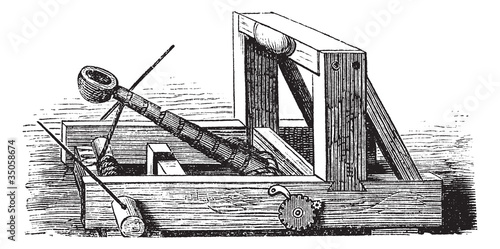 Catapult or Slingshot vintage engraving
