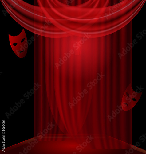 black room with red drape
