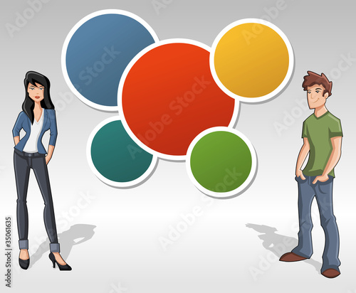 Colorful template for advertising brochure with teenage people