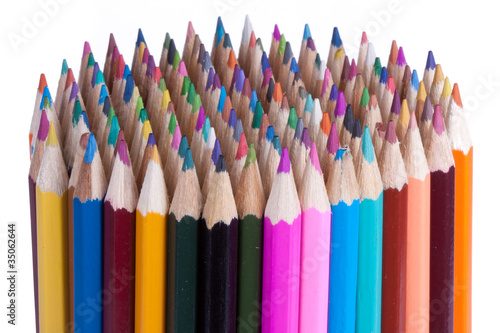 144 colored pencils isolated on white