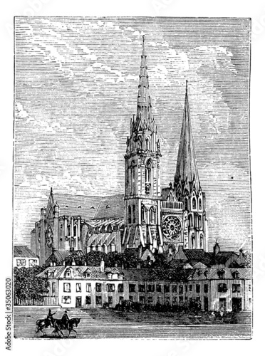Chartres Cathedral, in Chartres, France, during the 1890s, vinta