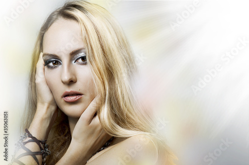 Fashion portrait of young beauty woman face.