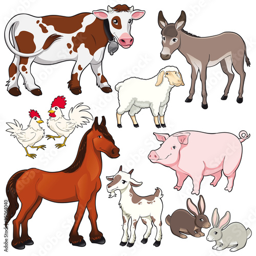 Farm animals. Vector and cartoon isolated characters.