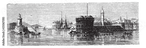 Εκτύπωση καμβά Civitavecchia, in Lazio, Italy, vintage engraving