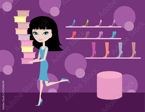 Sale in footwear shop. vector