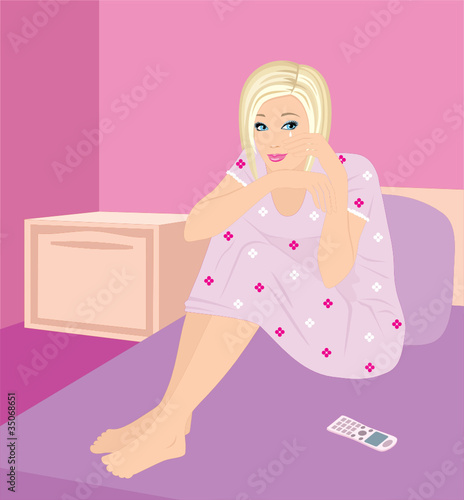 Young woman cries. vector